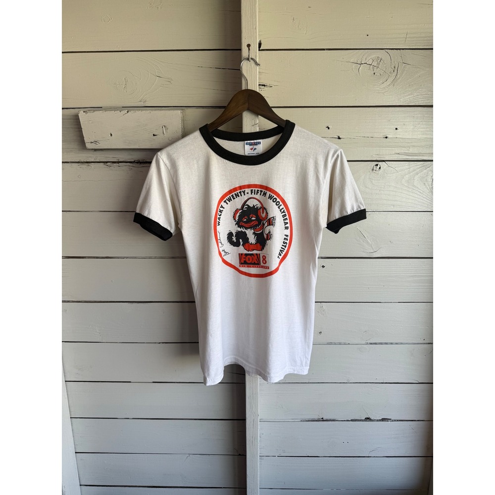 Vintage Jerzees Woollybear Festival Ringer T-Shirt Small Fox 8 Cleveland Ohio